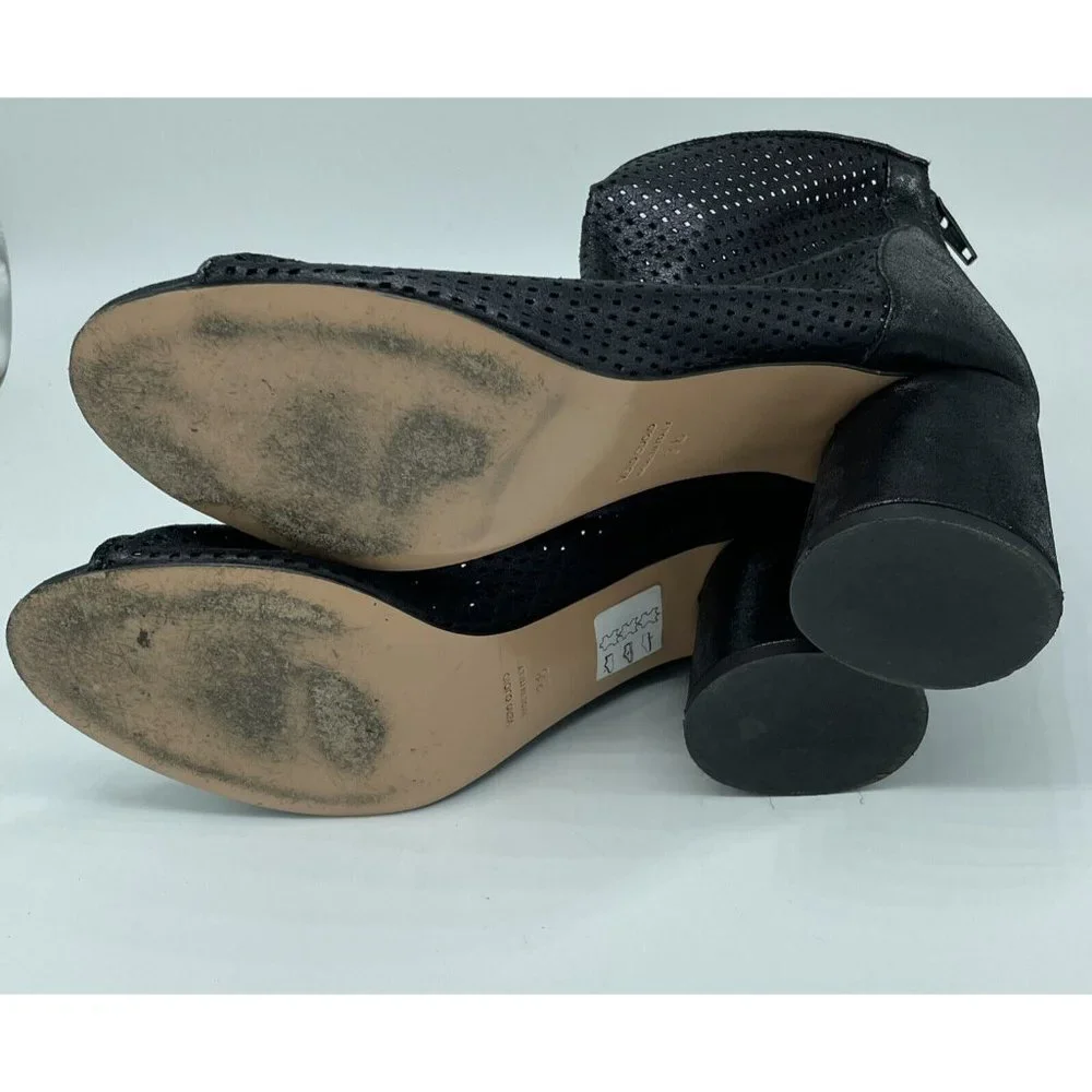 Women’s Michelediloco Vero Cuoio Black Mesh Peep Toe Round‎ Heels Size 38